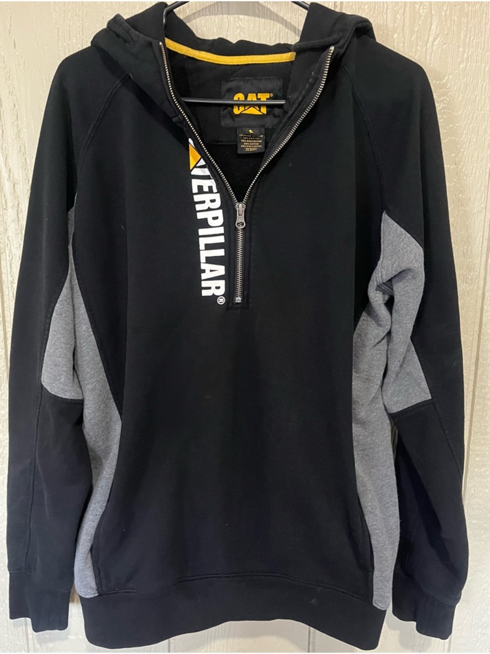 Caterpillar Black Hoodie with White & Yellow Logo
